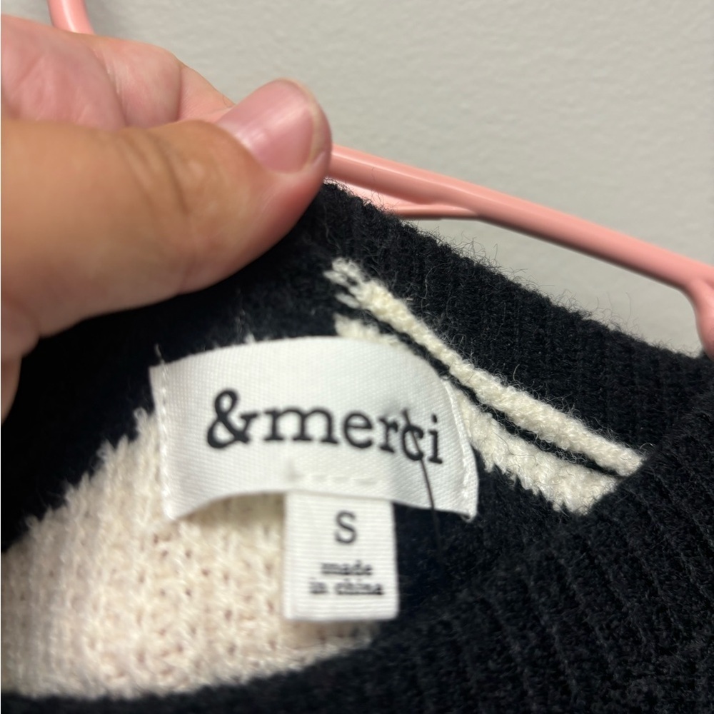 &MERCI Oversized Mixed Color Block Sweater Black and White - Picture 4 of 6